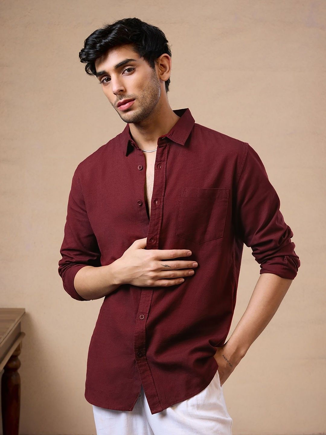 Cotton Linen Shirt for Men – Full Sleeve Soft Breathable .