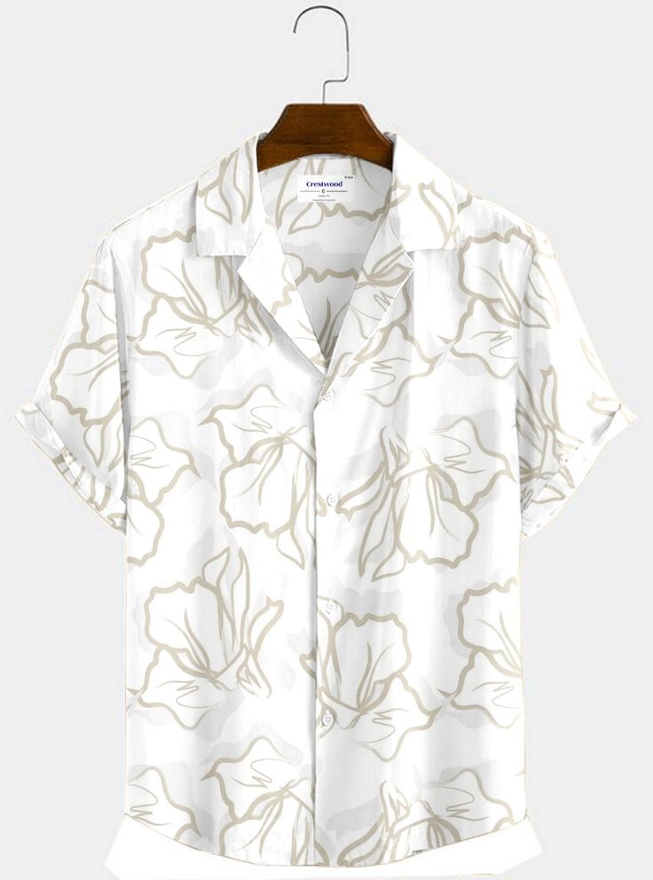 WHITE GRAY FLOWER  MENS SHIRT .