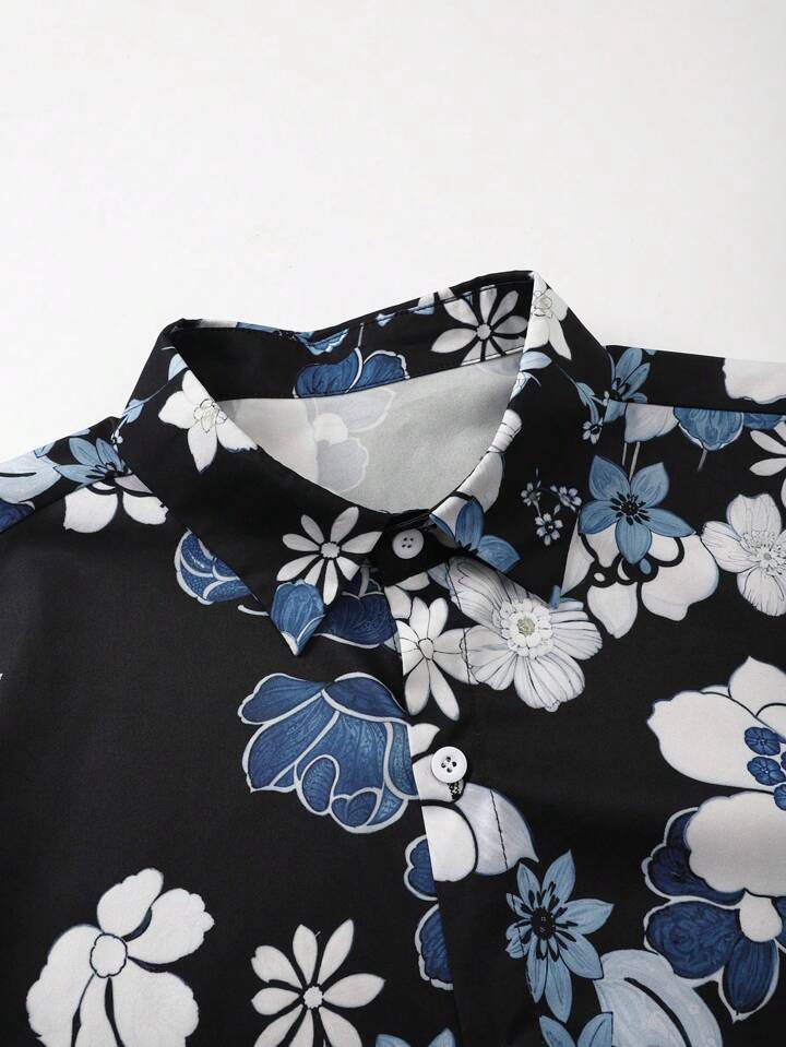 BLUE FLOWER MENS SHIRT & SHORT SET .