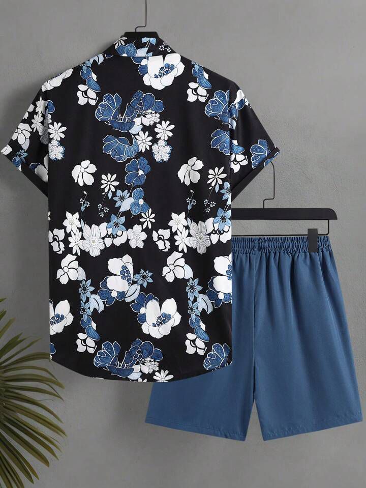 BLUE FLOWER MENS SHIRT & SHORT SET .