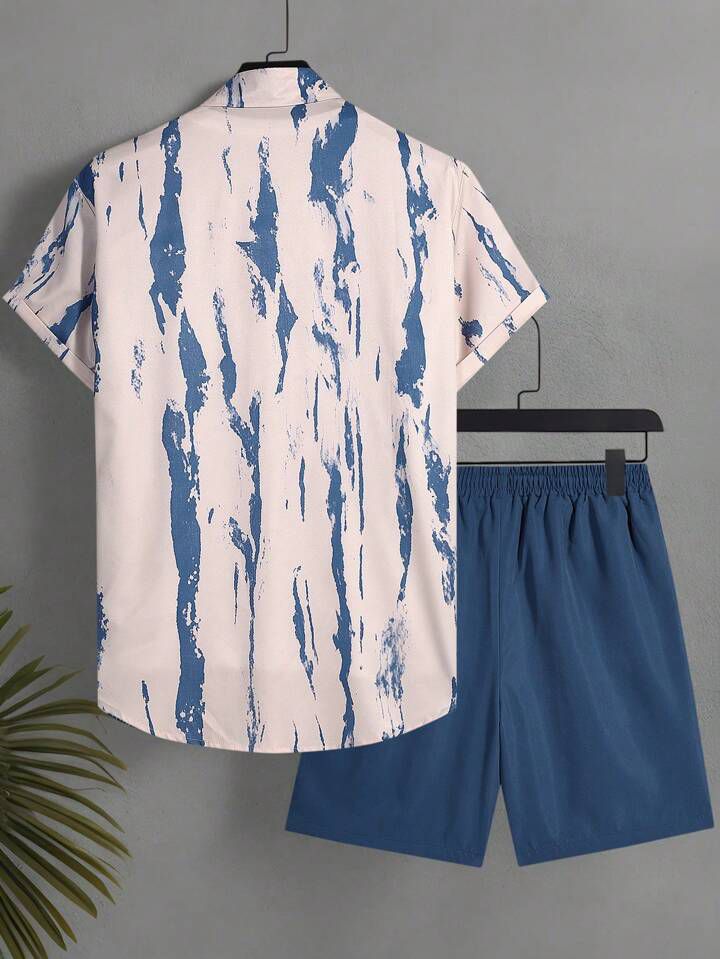 BLUE SCRECH MENS SHIRT & SHORT SET .