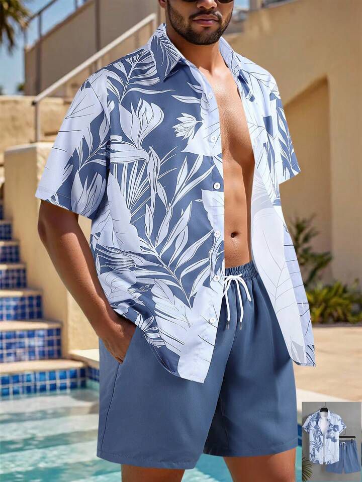 COLOR LEAF MENS SHIRT & SHORT SET .