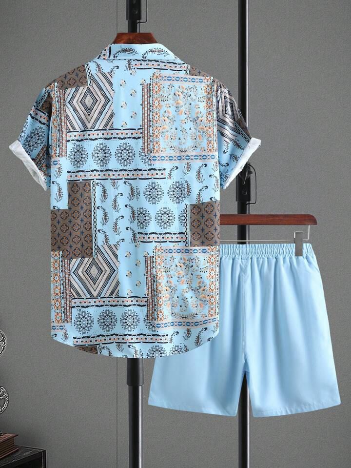 SKY LEAF MENS SHIRT & SHORT SET .