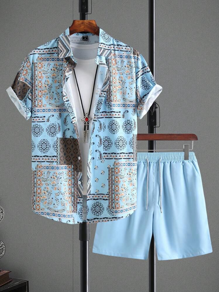 SKY LEAF MENS SHIRT & SHORT SET .