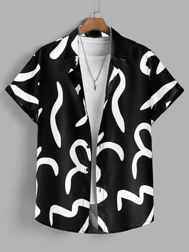 BLACK - WHITE DESIGN  MENS SHIRT & SHORT SET .