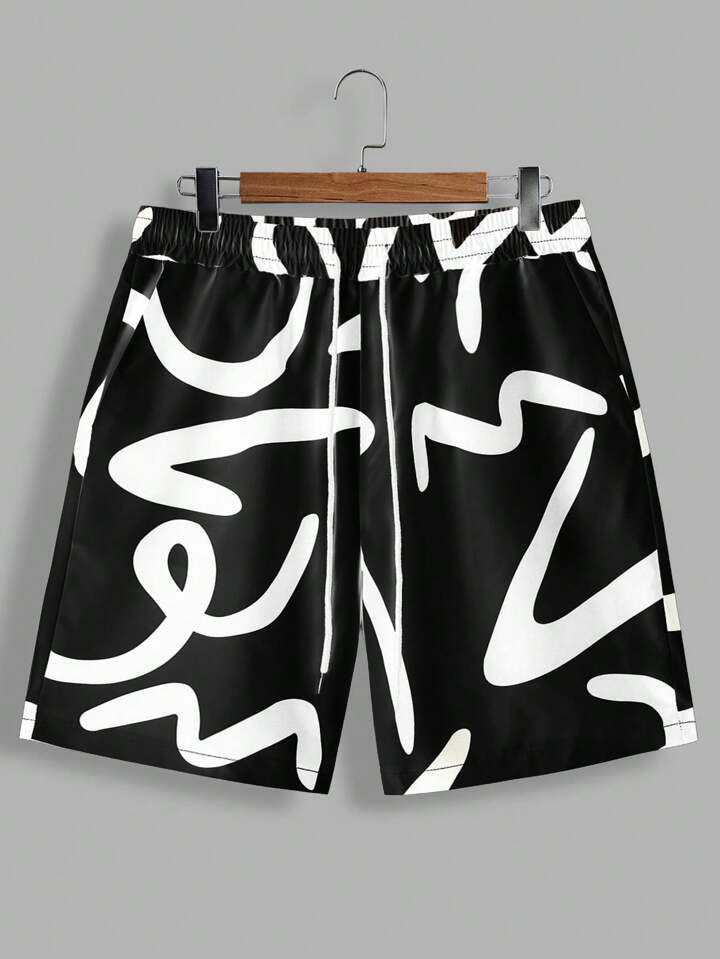 BLACK - WHITE DESIGN  MENS SHIRT & SHORT SET .
