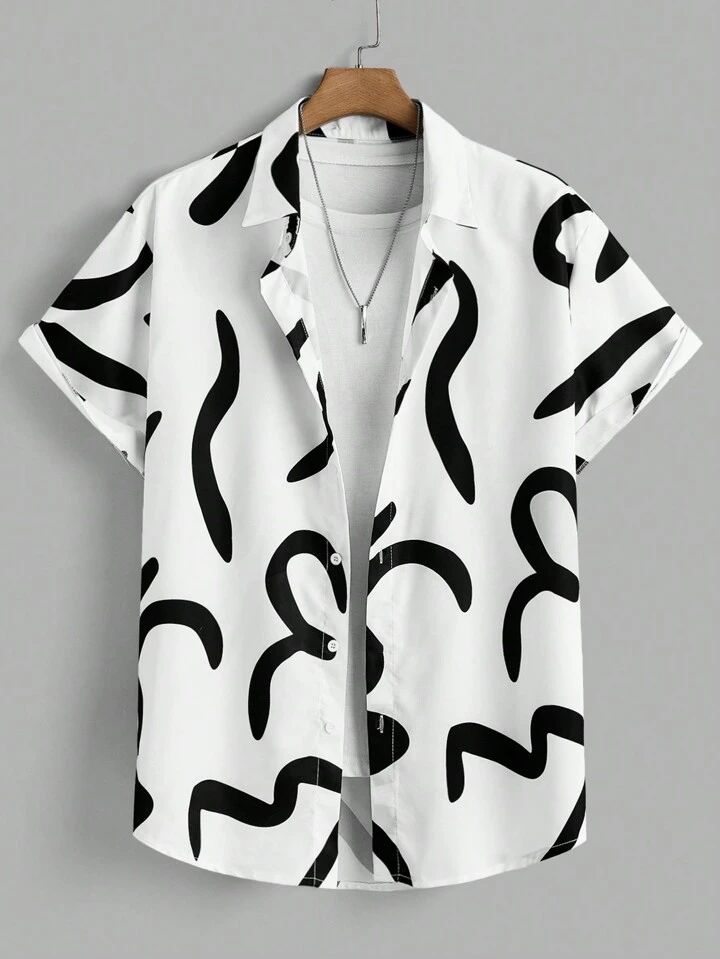 BLACK - WHITE DESIGN  MENS SHIRT & SHORT SET .