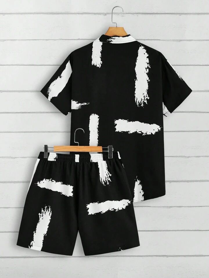 BLACK STRIPTED  DESIGN  MENS SHIRT & SHORT SET .