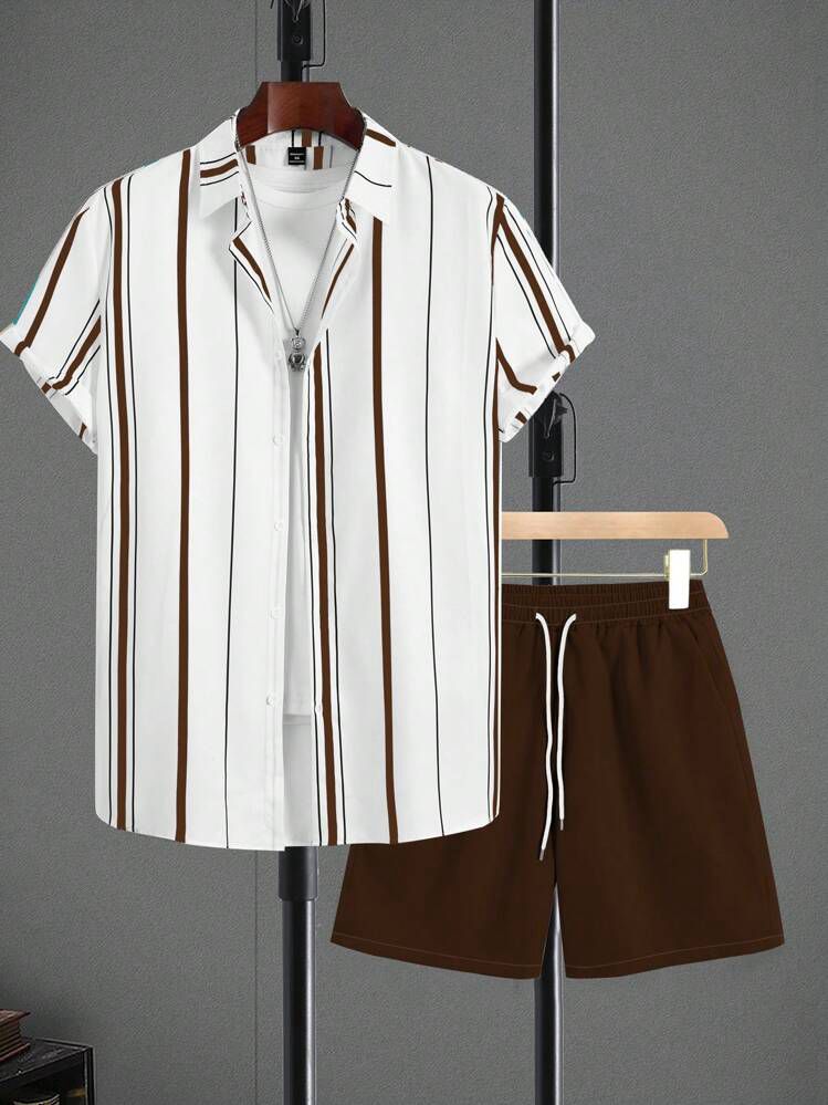 COLORING STRIPTED  DESIGN  MENS SHIRT & SHORT SET .