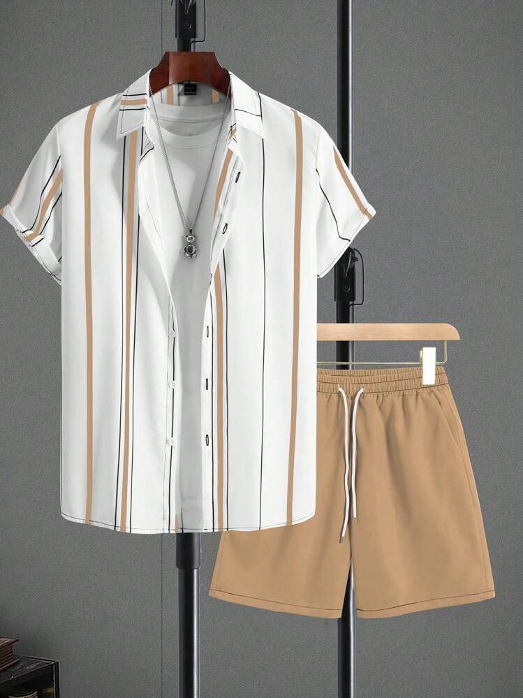COLORING STRIPTED  DESIGN  MENS SHIRT & SHORT SET .