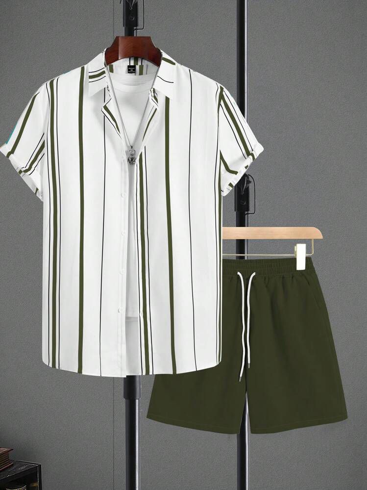 COLORING STRIPTED  DESIGN  MENS SHIRT & SHORT SET .