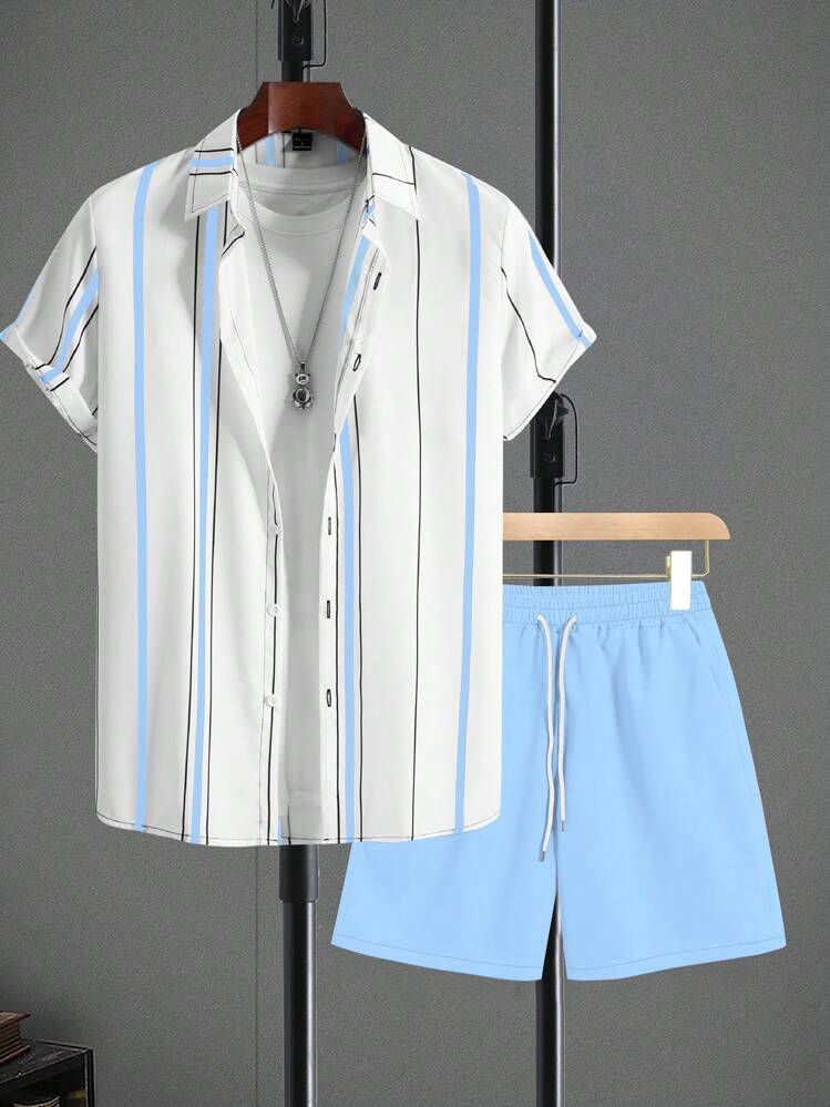 COLORING STRIPTED  DESIGN  MENS SHIRT & SHORT SET .