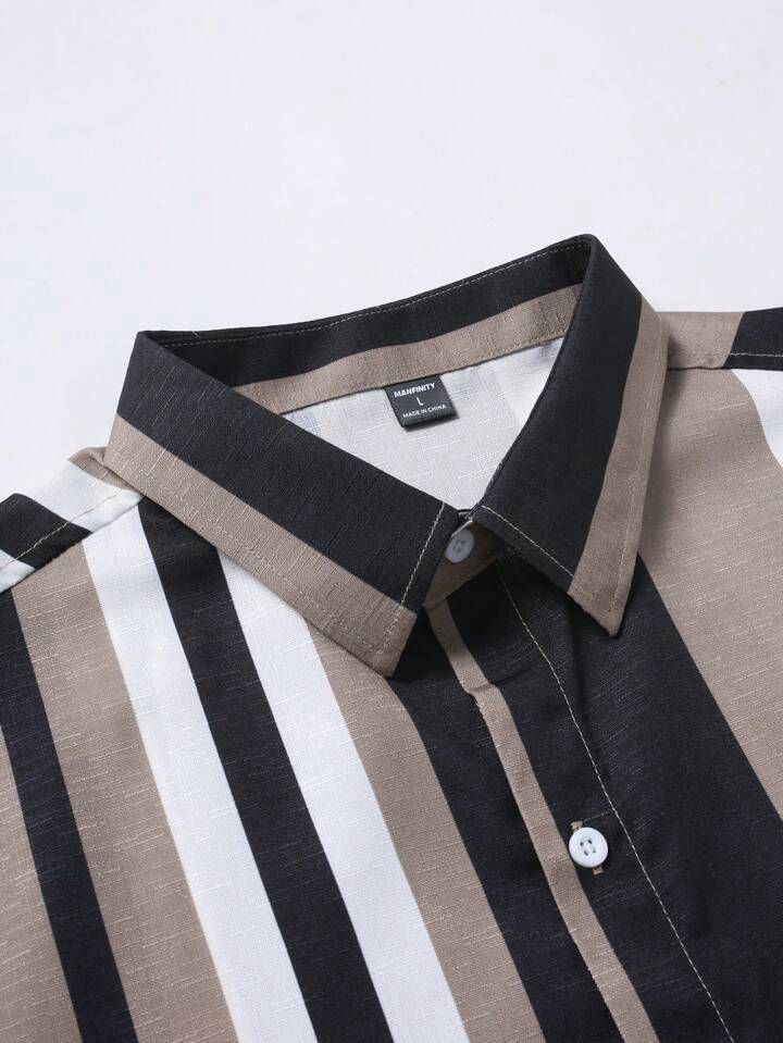 BROWN STRIPTED MENS SHIRT & SHORT SET .