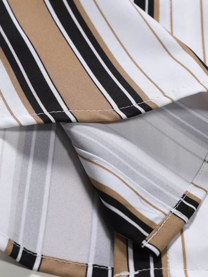 BROWN STRIPTED MENS SHIRT & SHORT SET .