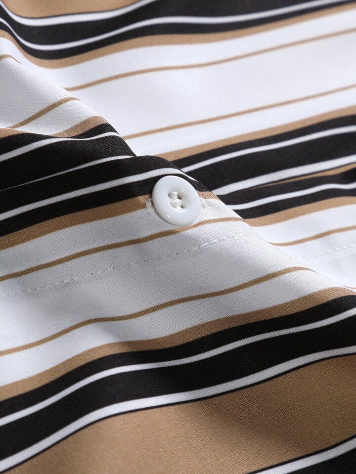 BROWN STRIPTED MENS SHIRT & SHORT SET .