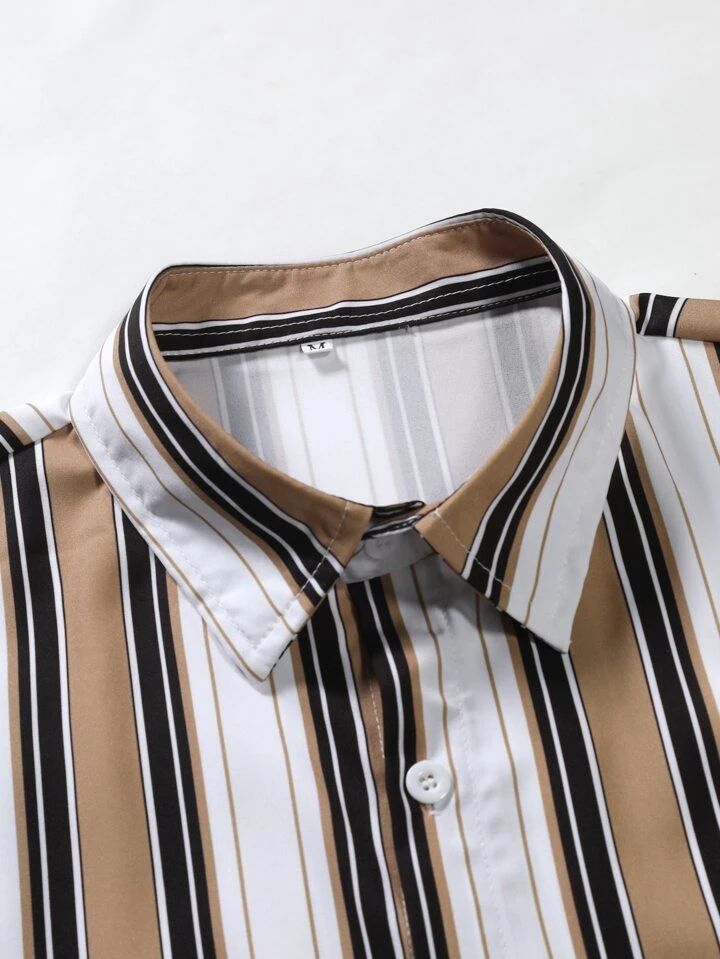 BROWN STRIPTED MENS SHIRT & SHORT SET .