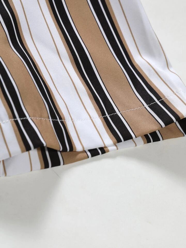 BROWN STRIPTED MENS SHIRT & SHORT SET .