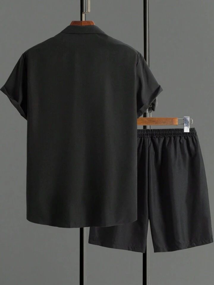 BLACK - BLUL CAUSLY DESIGN  MENS SHIRT & SHORT SET .