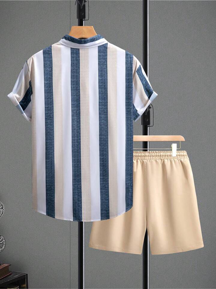 STRIPTED LINE FANCY MENS SHIRT & SHORT SET .