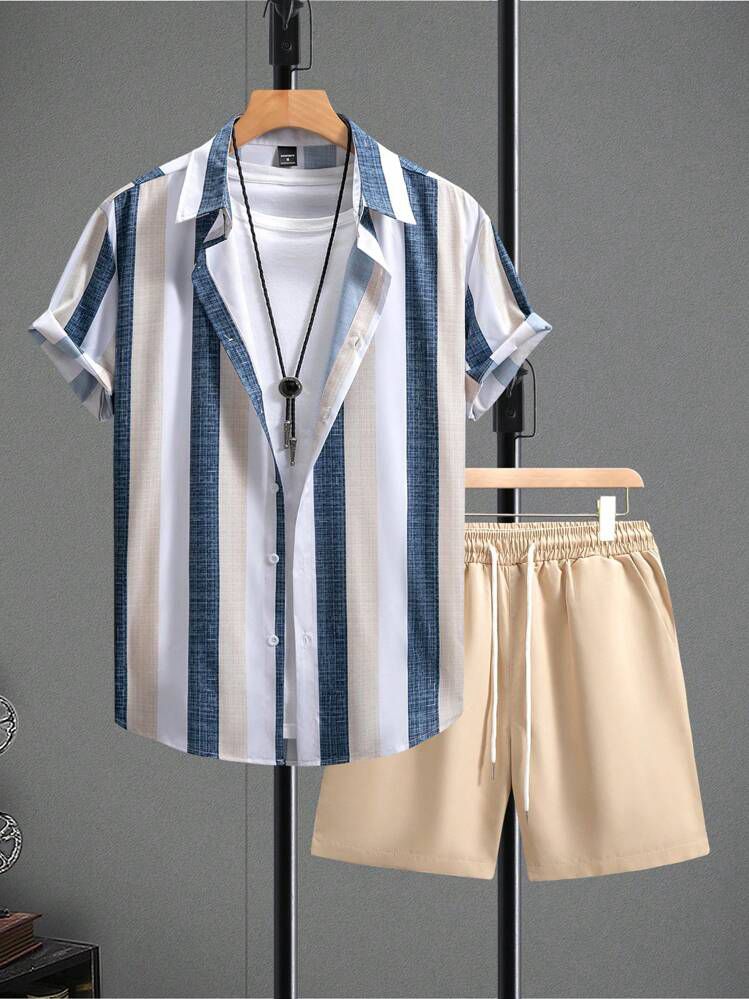 STRIPTED LINE FANCY MENS SHIRT & SHORT SET .