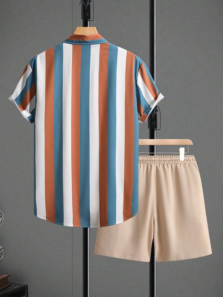 STRIPTED LINE FANCY MENS SHIRT & SHORT SET .