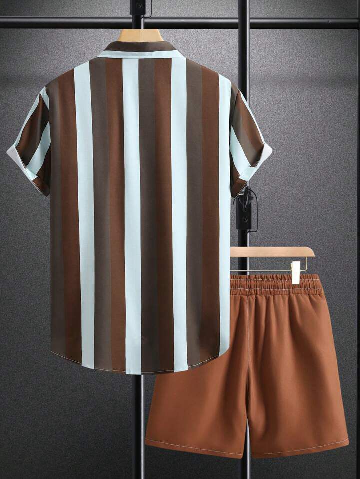 BROWN LINE FANCY  MENS SHIRT & SHORT SET .