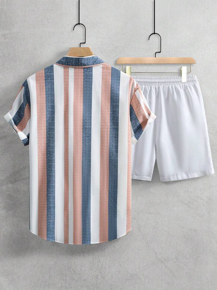 STRIPTED LINE FANCY MENS SHIRT & SHORT SET .