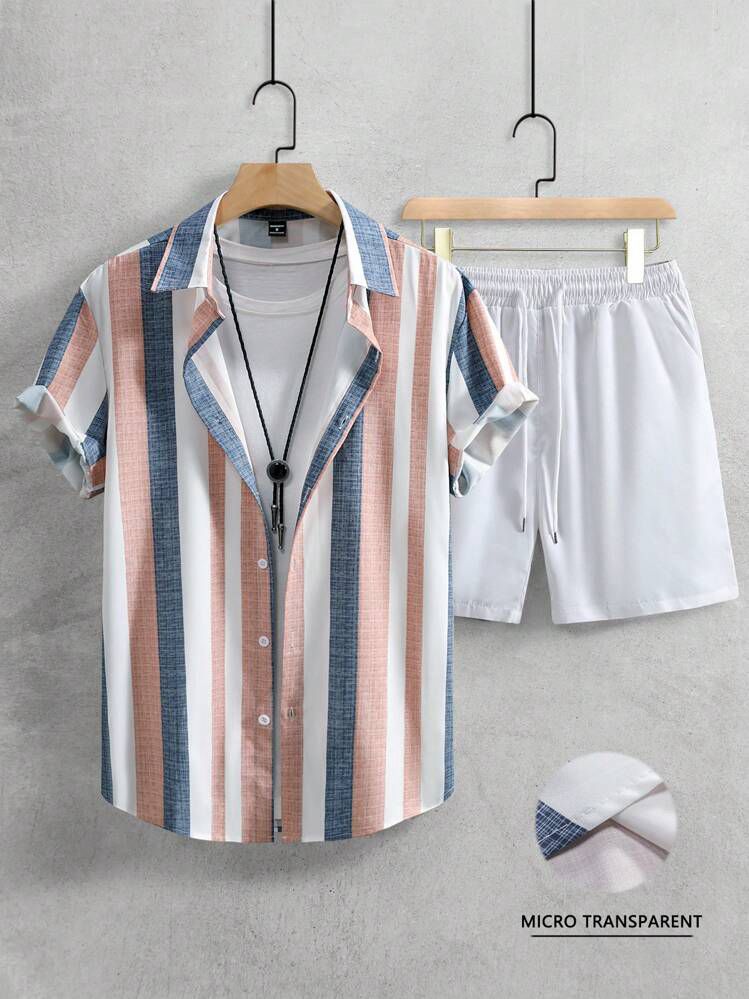 STRIPTED LINE FANCY MENS SHIRT & SHORT SET .