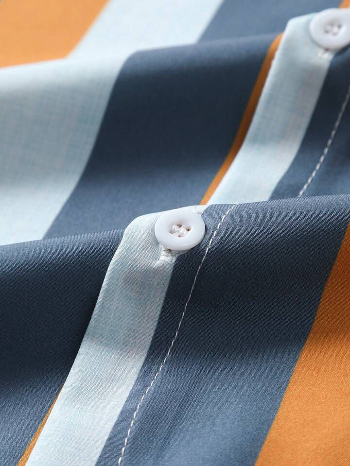 ORANGE  - BLUE LINE STRIPTED MENS SHIRT & SHORT SET .