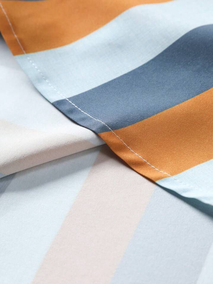 ORANGE  - BLUE LINE STRIPTED MENS SHIRT & SHORT SET .