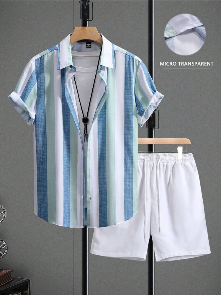 STRIPTED LINE FANCY MENS SHIRT & SHORT SET .