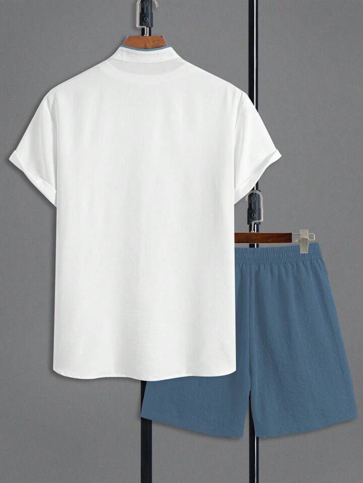 GREEN - BLUE LINE STRIPTED  DESIGN  MENS SHIRT & SHORT SET .