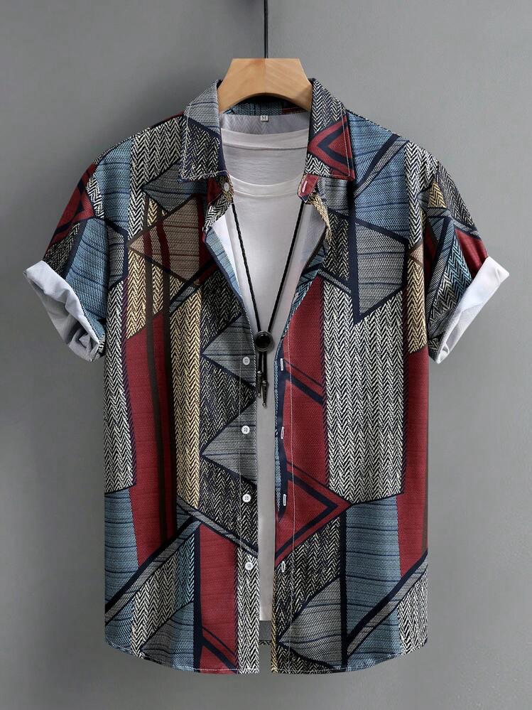 COLOR BLOCK STRIPTED MENS SHIRT .