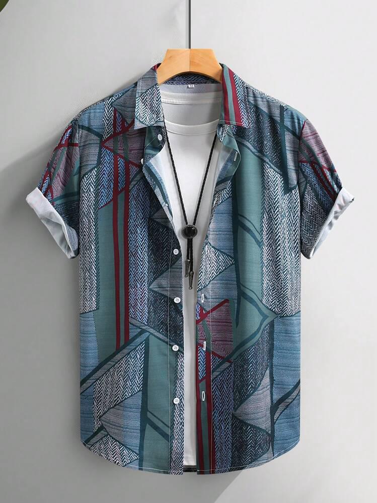 BLUE COLOR BLOCK STRIPTED MENS SHIRT .