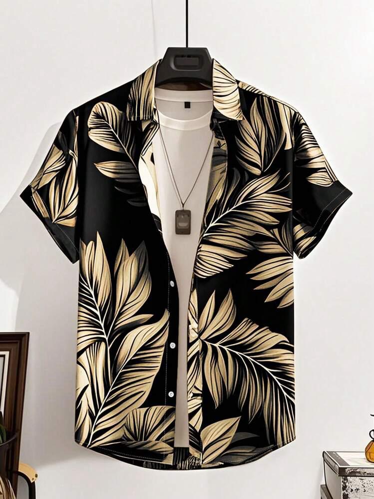 BLACK LEAF STRIPTED MENS SHIRT .