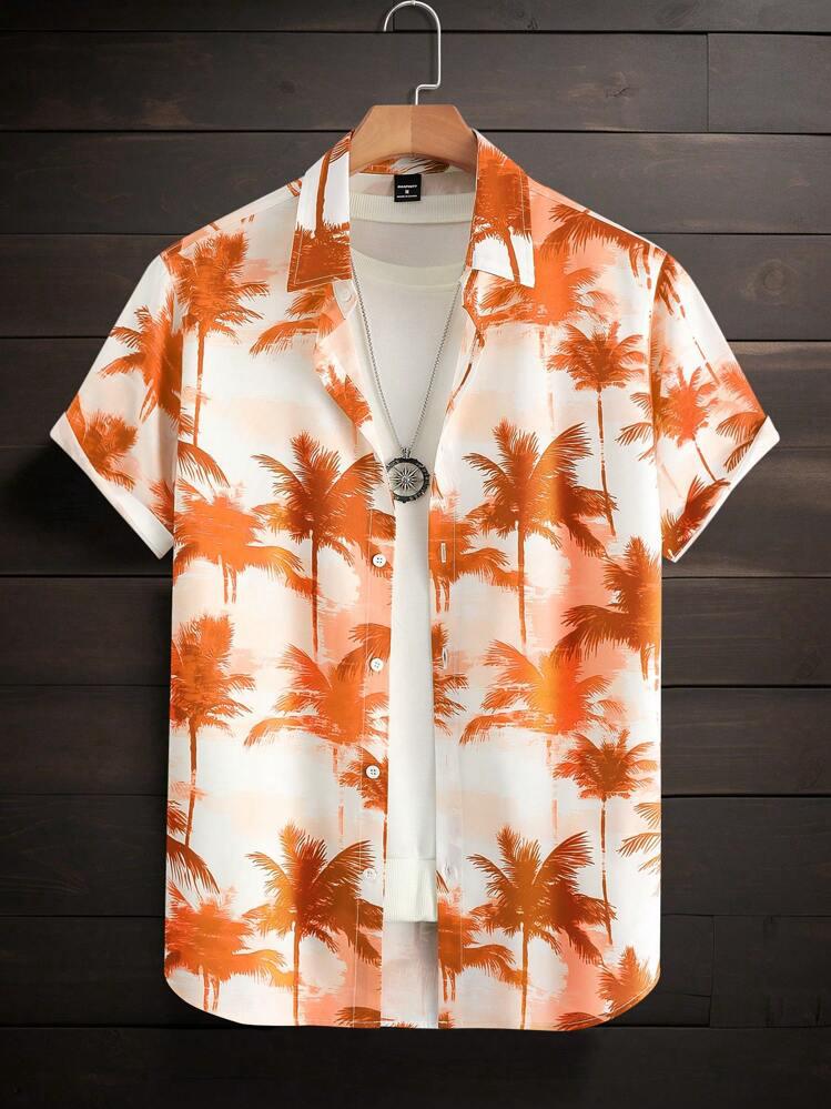 ORANGE - BROWN LEAF BLOCK MENS SHIRT .