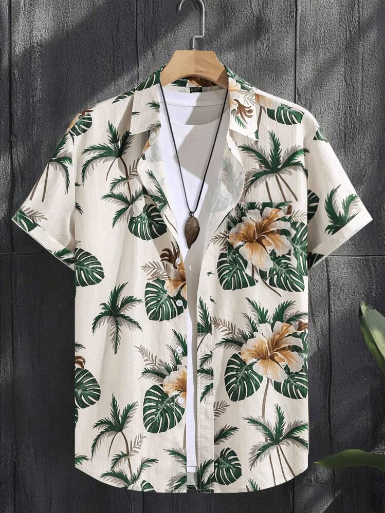 GREEN - BROWN LEAF BLOCK MENS SHIRT .