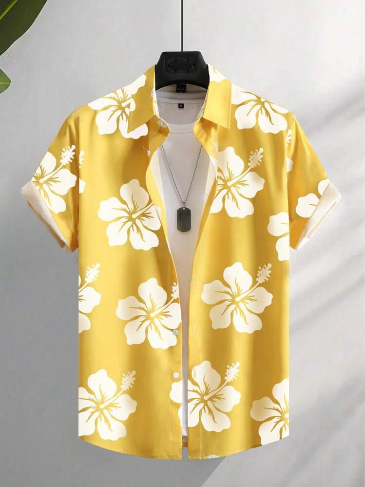 YELLOW FLOWER BLOCK MENS SHIRT .