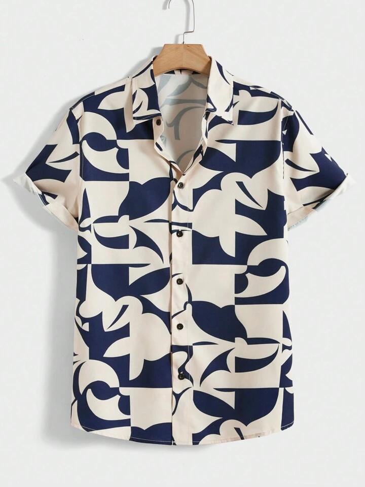 BLUE CREAM DESIGN PRINT MENS SHIRT .