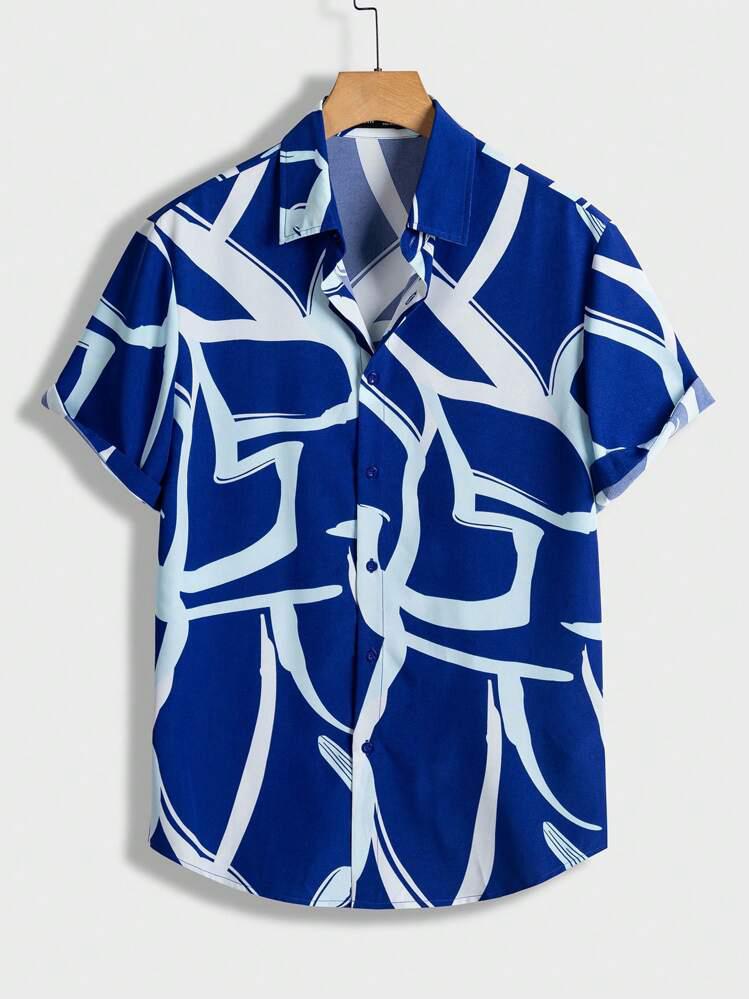 BLACK - BLUE COLOR BLOCK MENS SHIRT .