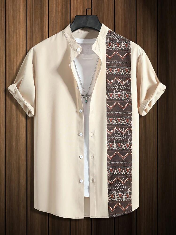 WHITE BROWN PATTI PRINT MENS SHIRT .
