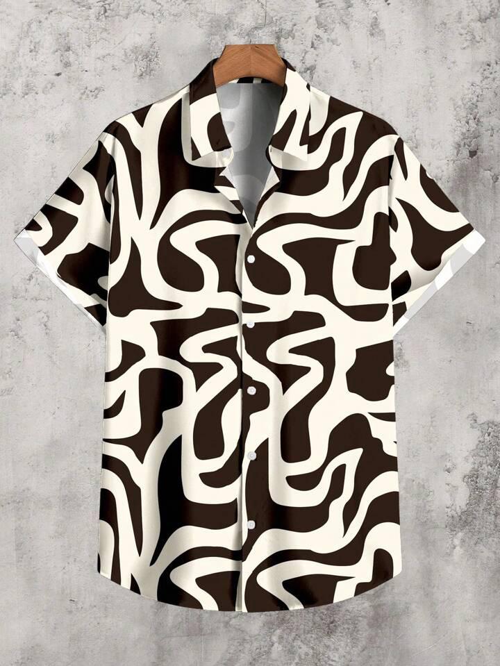 BLACK WHITE MIXI PRINT MENS SHIRT .