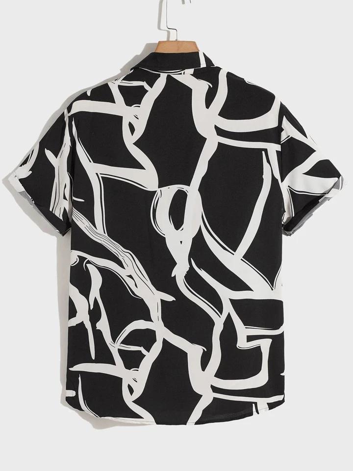 BLACK - BLUE COLOR BLOCK MENS SHIRT .