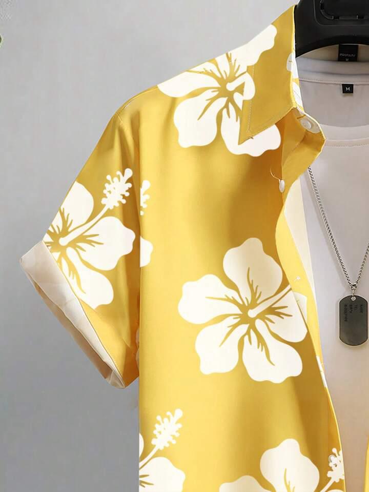 YELLOW FLOWER BLOCK MENS SHIRT .