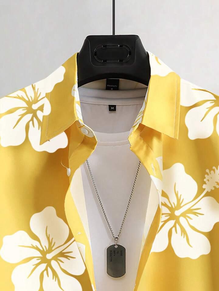 YELLOW FLOWER BLOCK MENS SHIRT .