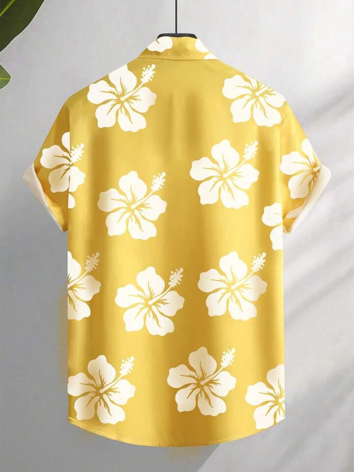 YELLOW FLOWER BLOCK MENS SHIRT .