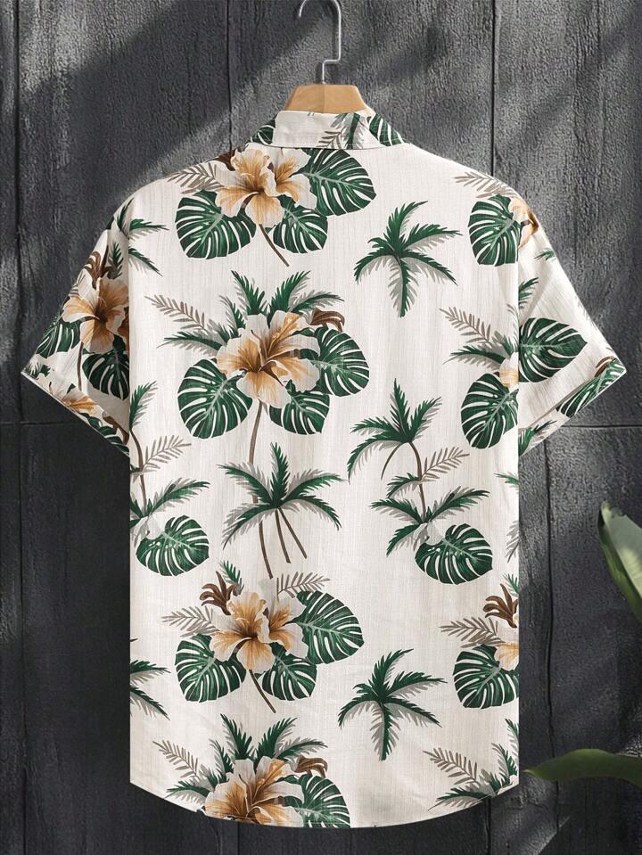 GREEN - BROWN LEAF BLOCK MENS SHIRT .