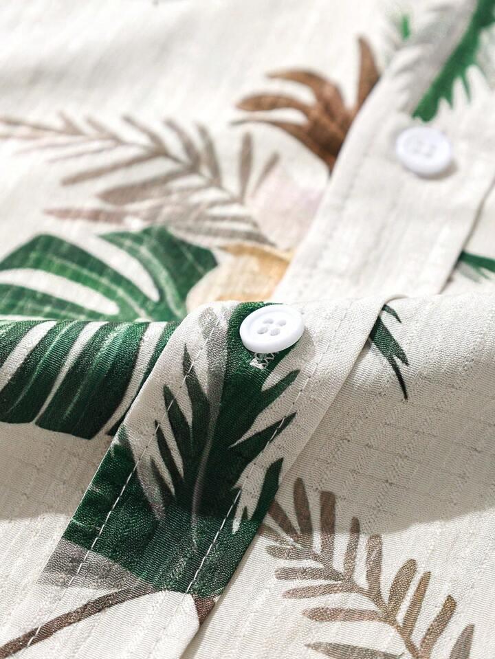 GREEN - BROWN LEAF BLOCK MENS SHIRT .