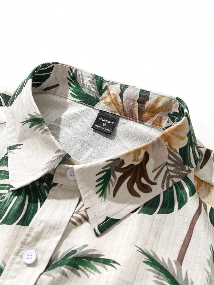 GREEN - BROWN LEAF BLOCK MENS SHIRT .