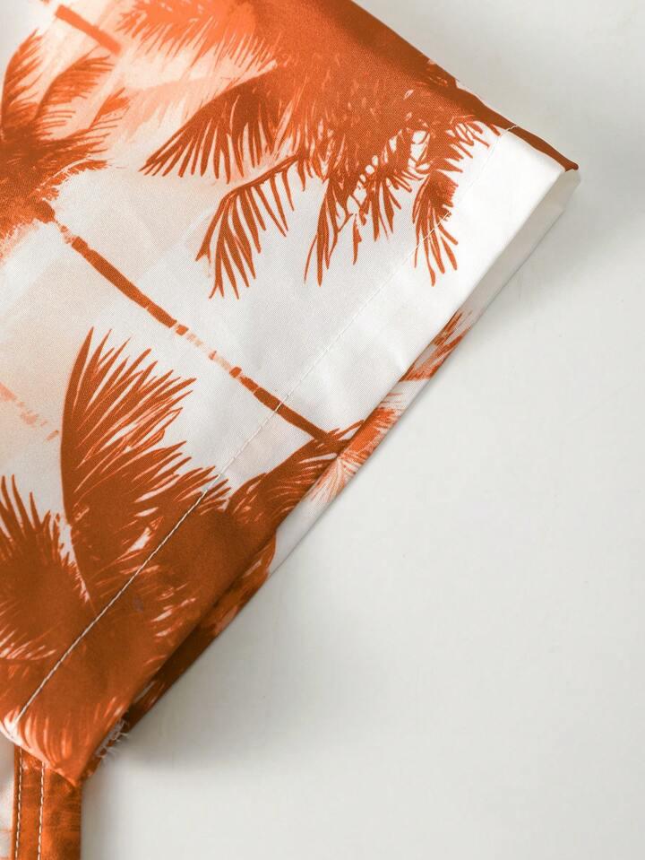 ORANGE - BROWN LEAF BLOCK MENS SHIRT .